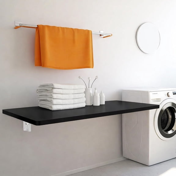 Laundry Folding Table, 32'' x 16'' Wooden Wall Mount Desk, Laundry Table for Folding Clothes, 40'' Length (Black Color)