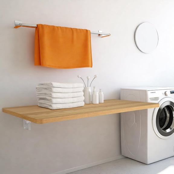 Laundry Folding Table, 32'' x 16'' Wooden Wall Mount Desk, Laundry Table for Folding Clothes, 40'' Length (Oak Color)