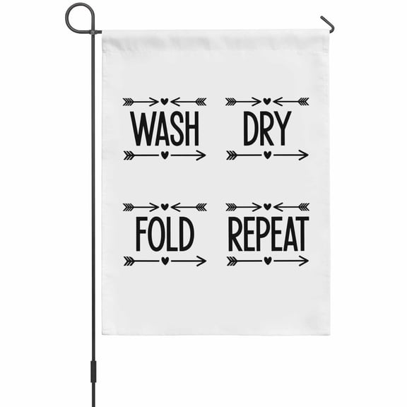 Laundry Garden Flag 12 x 18 Inches, Wash Dry Fold Repeat Arrows Love Heart Black White Weather Proof Outdoor Patio Flags Double Sided Small Garden Decoration for Yard Outside Home