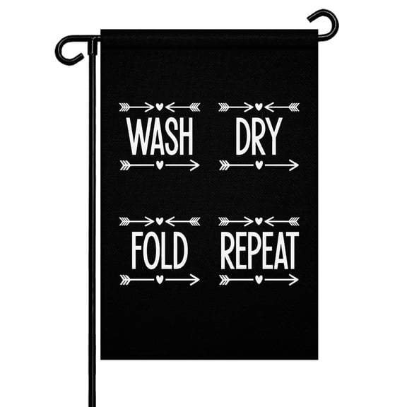 Laundry Garden Flag 12x18 Inch Wash Dry Fold Repeat Arrows Love Heart Black Double Sided Small Decorative Garden Flags for Outside, Outdoor Yard Porch Lawn Decoration