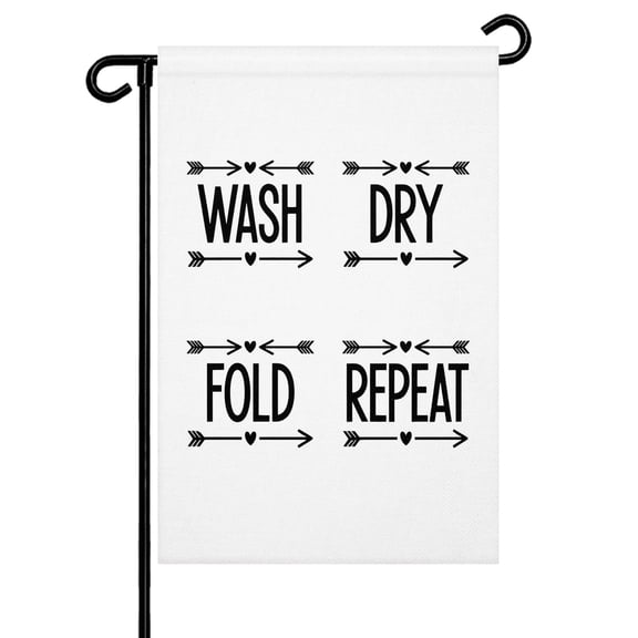 Laundry Garden Flag 12x18 Inch Wash Dry Fold Repeat Arrows Love Heart Black White Double Sided Small Decorative Garden Flags for Outside, Outdoor Yard Porch Lawn Decoration