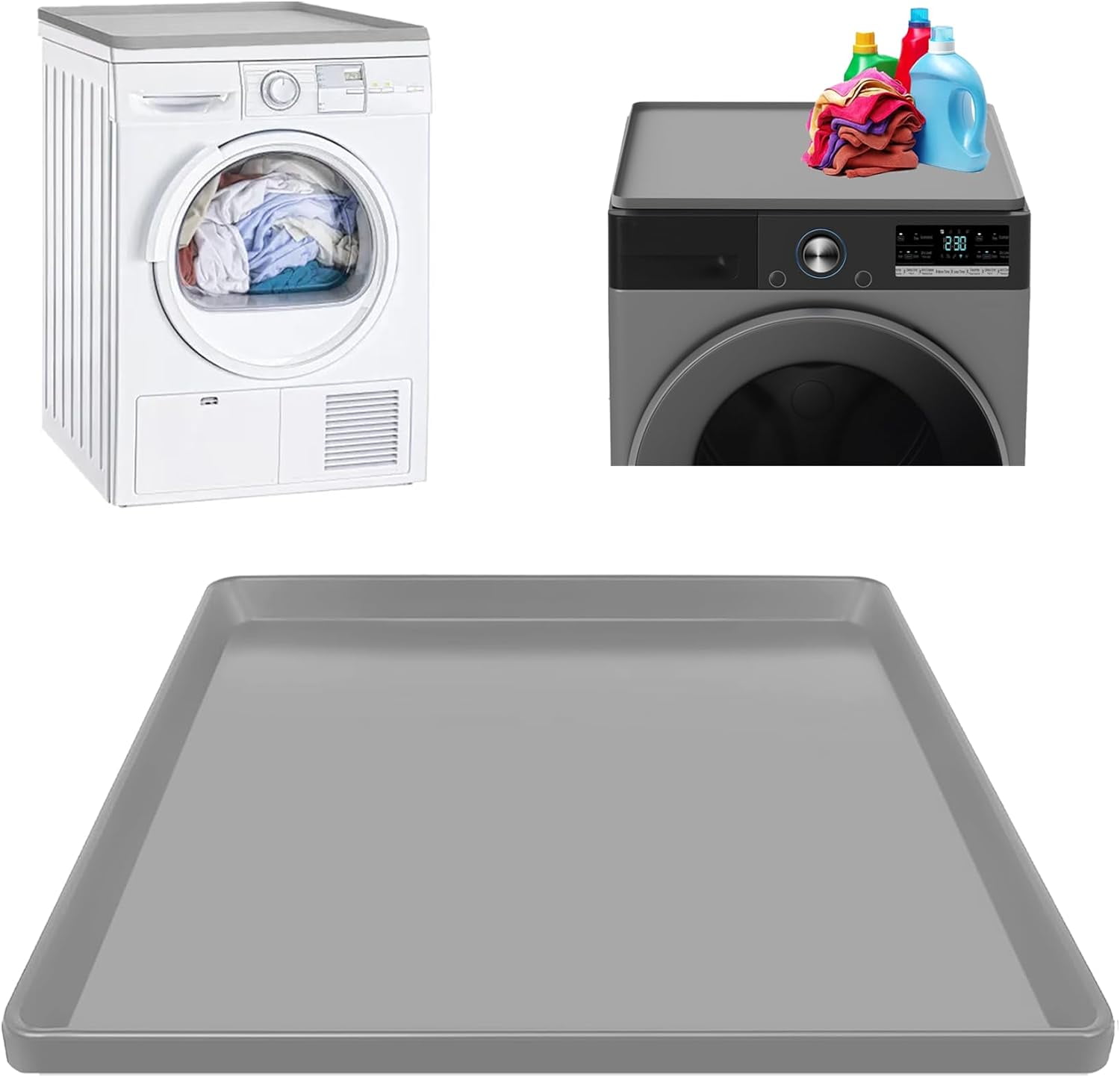 Laundry Guard for Washer or Dryer Cover Top Protector Mat,23.6" x 19.7" Silicone Mat Waterproof and Anti-Slip Washing Machine Cover, Multipurpose Pet Feeding Mat, Craft Mat, Countertop Protector, Grey