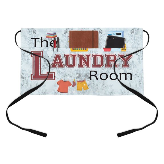 Laundry Half Waist Apron The Laundry Room Short Waiter Aprons with 3 Pockets for Women Men Kitchen Restaurant Cooking