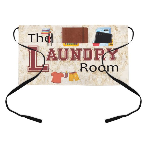 Laundry Half Waist Apron The Laundry Room Short Waiter Aprons with 3 Pockets for Women Men Kitchen Restaurant Cooking