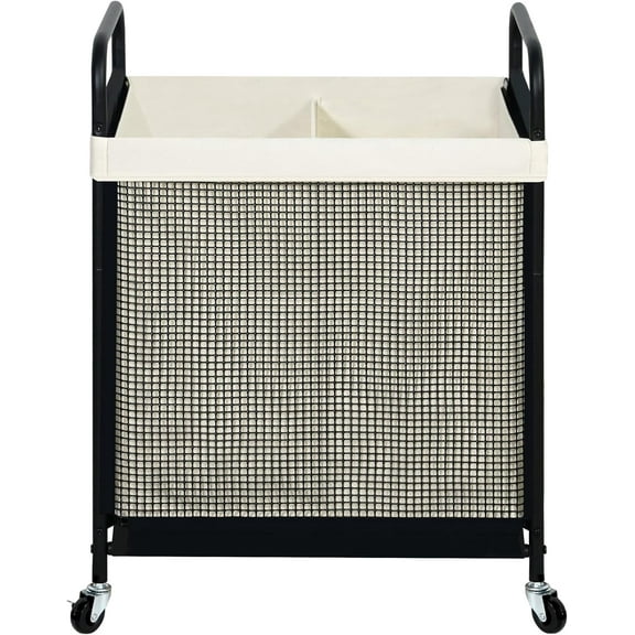 Laundry Hamper 2 Section, 100L Rolling Laundry Sorter Cart with Removable and Washable Liner Bag, Rolling Clothes Hamper with Metal Handle for Laundry Room and Bedroom