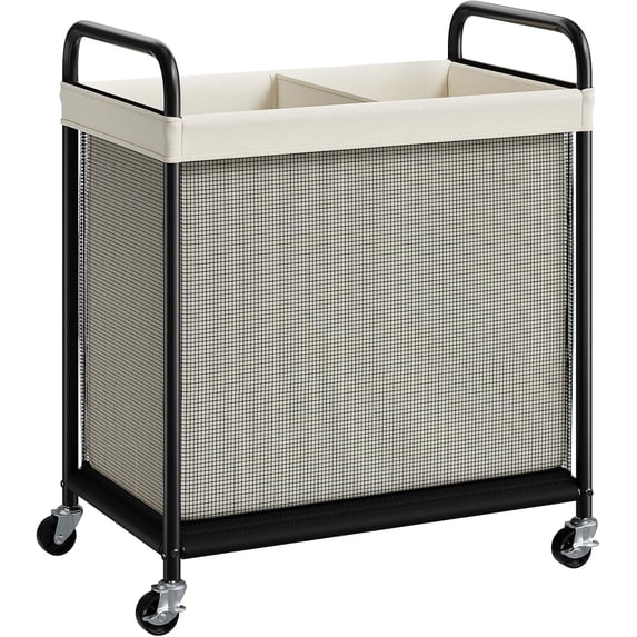 Laundry Hamper 2 Section, 100L Rolling Laundry Sorter with Removable Liner Bag, Laundry Basket with Wheels, Steel Frame with Metal Handle, Clothes Hamper Cart for Laundry Room & Bedroom