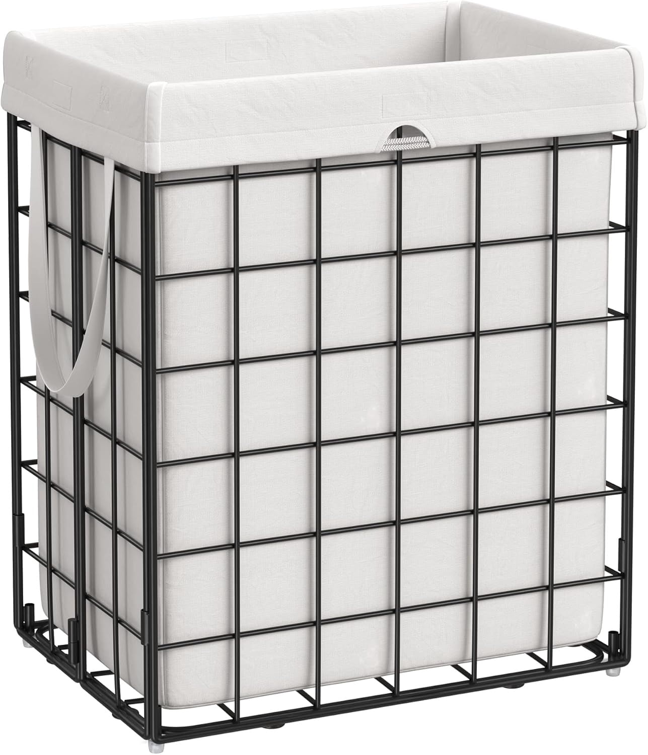 Laundry Hamper, 23.8 Gal. (90L) Laundry Basket, Collapsible Clothes Hamper, Black and White