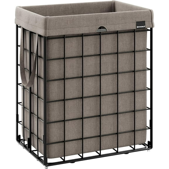 Laundry Hamper, 23.8 Gal. (90L) Laundry Basket, Collapsible Clothes Hamper, Removable and Washable Liner, Metal Wire Frame, for Bedroom Bathroom, Black and Gray ULCB190G01