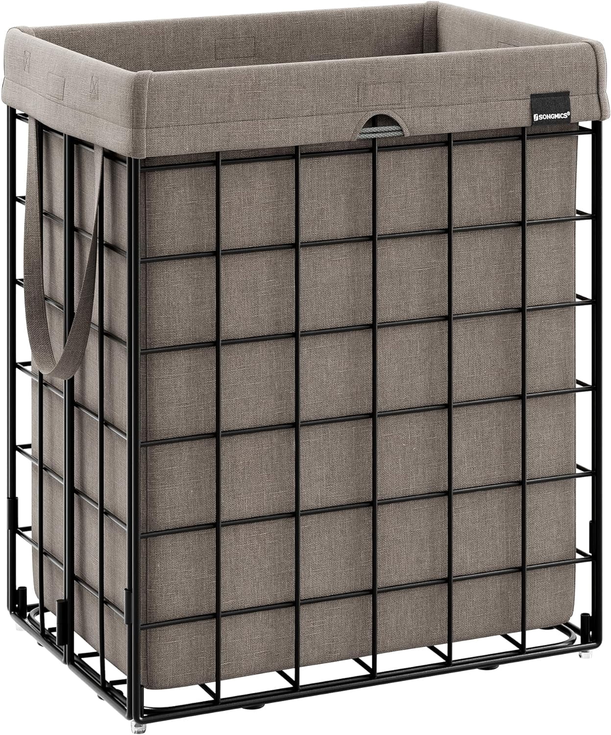 Laundry Hamper, 23.8 Gal. Laundry Basket, Collapsible Clothes Hamper, Removable and Washable Liner for Bedroom Bathroom, Black and Camel Brown