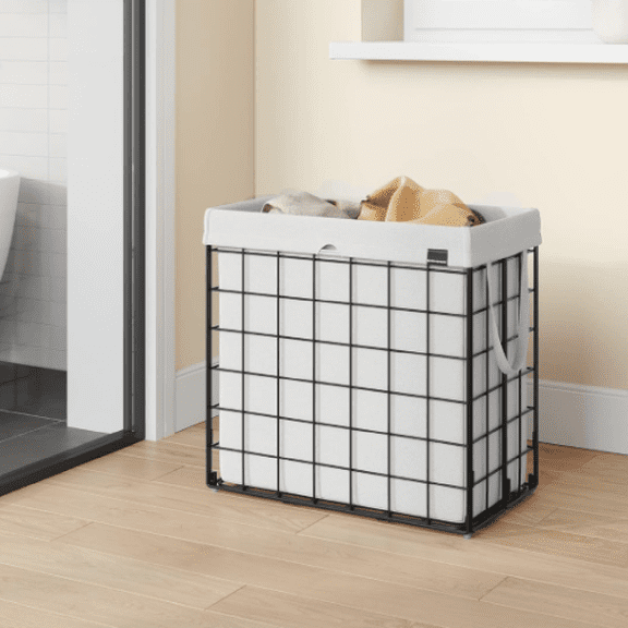 Laundry Hamper, 29 Gal. (110L) Laundry Basket, Collapsible Clothes Hamper, Removable and Washable Liner, Metal Wire Frame, for Bedroom Bathroom, Cream White