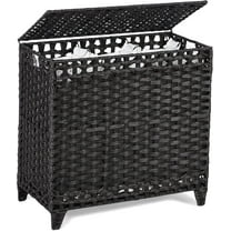 Laundry Hamper with 3 Removable Liner Bags; 132L Handwoven Rattan Laundry Basket with Lid & Heightened Feet; Clothes Hamper with Side Handles; Laundry Sorter with 3 Separate Sections (Black)