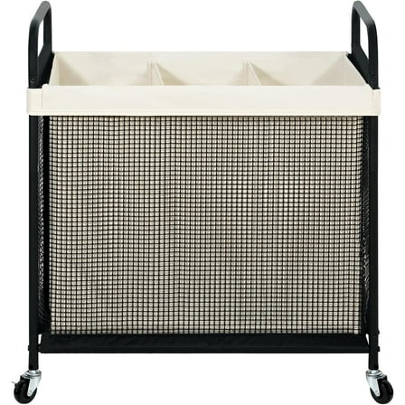 Laundry Hamper 3 Section, 120L Rolling Laundry Sorter Cart with Removable and Washable Liner Bag, Rolling Clothes Hamper with Metal Handle for Laundry Room and Bedroom