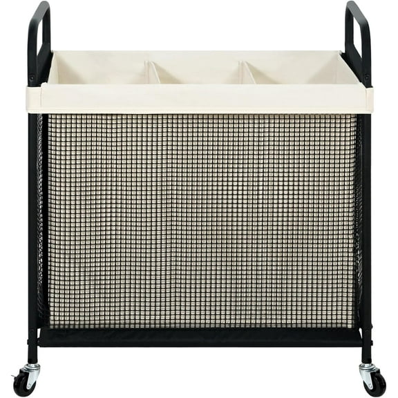 Laundry Hamper 3 Section, 120L Rolling Laundry Sorter Cart with Removable and Washable Liner Bag, Rolling Clothes Hamper with Metal Handle for Laundry Room and Bedroom