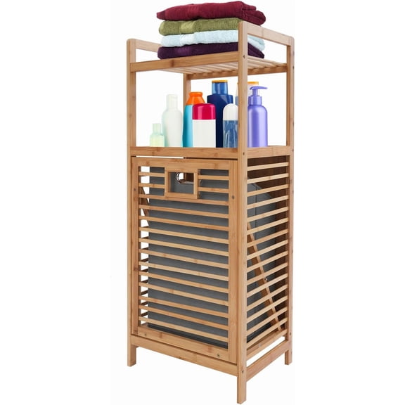 Laundry Hamper Bamboo Pull Out Laundry Hamper w/2 Storage Platforms Laundry Hamper Cabinet for Bedrooms Bathrooms Laundry Rooms