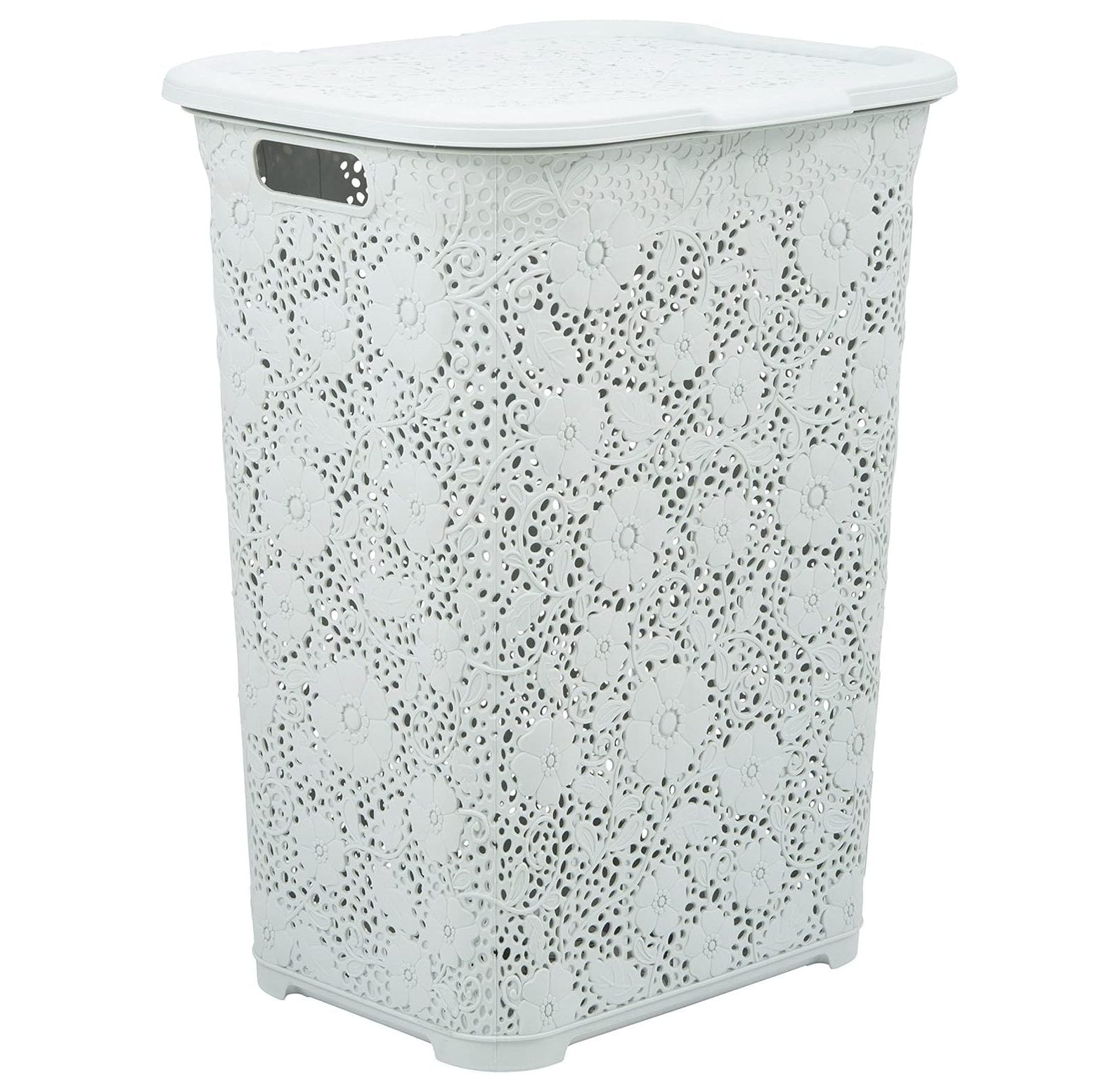 Laundry Hamper Basket With Lid, Plastic Hamper White Smoke Tall Cloths
