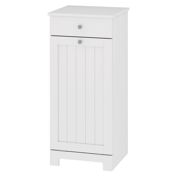 Laundry Hamper Cabinet, White - Tilt Out Hamper & Drawer, Hidden Laundry Storage, Modern Beadboard Design, 35.4"H
