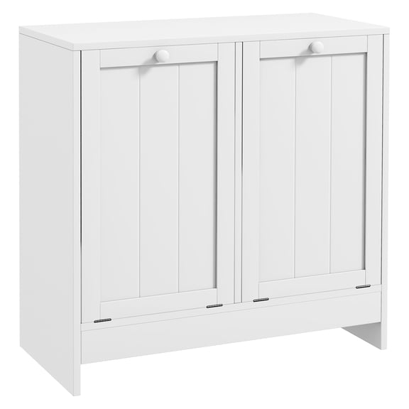 Laundry Hamper Cabinet with Tilt-Out Baskets, White - 2 Compartment Laundry Sorter, Freestanding Tall Laundry Storage for Bedroom, Bathroom, Closet