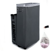 Laundry Hamper, Caroeas 27inch x-Large Rolling Laundry Basket Collapsible Tall Slim Laundry Hamper with Washable & Breathable Mesh Liner Waterproof & Dustproof Laundry Cart on Wheels (Grey)