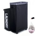 thumbnail image 1 of Laundry Hamper, Caroeas Rolling Laundry Basket Collapsible Tall Slim Laundry Hamper with Washable & Breathable Mesh Liner Waterproof & Dustproof Laundry Cart on Wheels (Black), 1 of 8