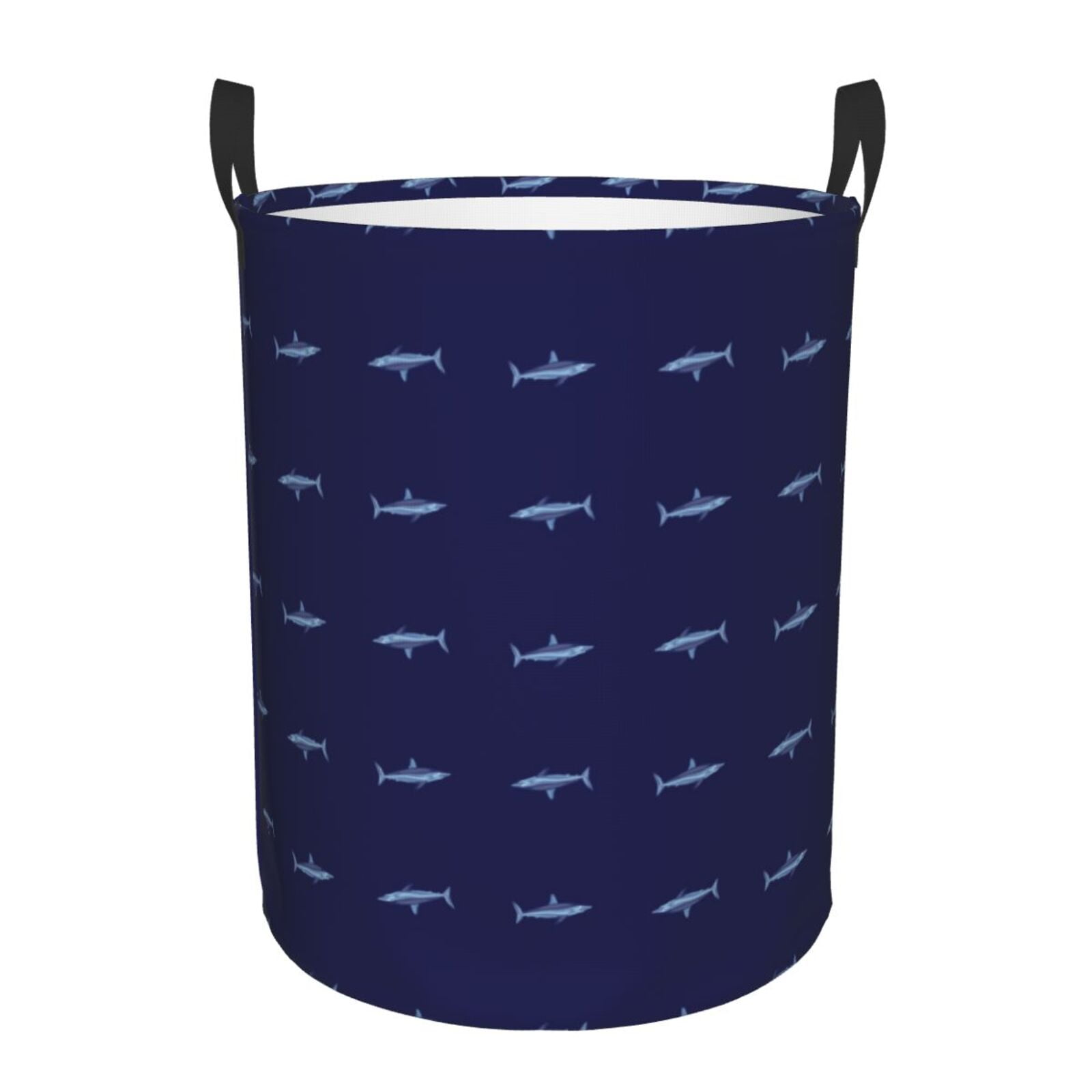Laundry Hamper Circular Laundry Basket Cartoon Cool Shark Navy Blue Dirty Clothes Hamper with Handle Waterproof Foldable Storage Clothes Bag For Home Bathroom Walmart