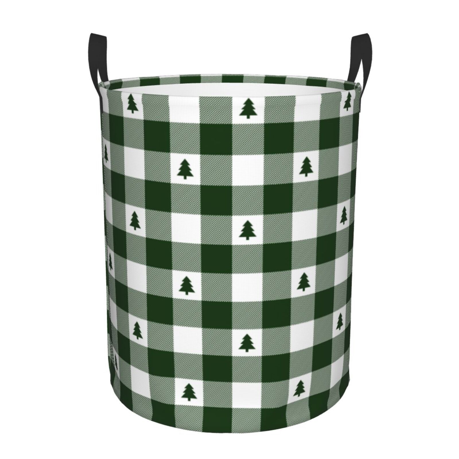 Laundry Hamper Circular Laundry Basket, Green White Christmas Tree