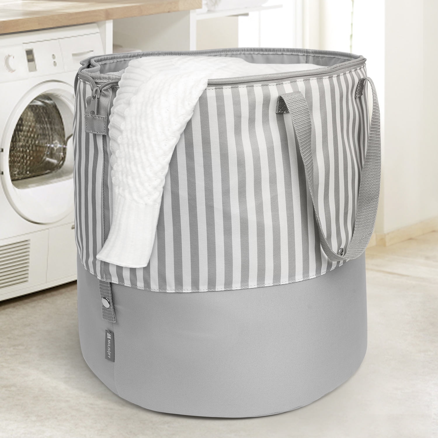 Gray Fabric Laundry Basket with Zipper and Handles 90 L