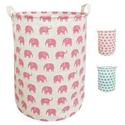 Laundry Hamper, Collapsible Laundry Basket Dorm, Baby Laundry Basket, Large Laundry Hamper Waterproof with Leather Handle for Dirty Clothes, Kids Toys, Bedroom, Bathroom, Pink Elephant