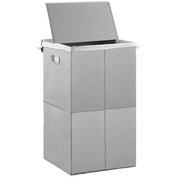 Laundry Hamper, Foldable Single Hamper Basket with Lid and Removable Liner Gray