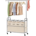 thumbnail image 1 of Laundry Hamper with Hanging Rack, Laundry Sorter 4 Sections, 4 Basket Butler with Lockable Wheels and Removable Bag, Rolling Laundry Cart for Bedroom, Beige, 1 of 14