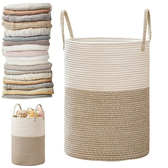 Laundry Hamper Large Woven Cotton Rope Laundry Basket,Decorative Tall Storage for Blankets/Toys/Clothes (For Living Room/Bathroom/Bedroom ) Apeya