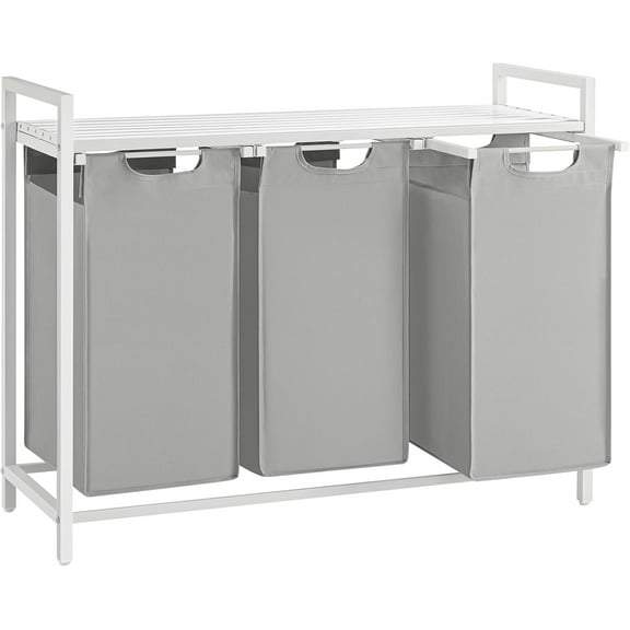 Laundry Hamper, Laundry Basket, Laundry Sorter with 3 Pull-Out and Removable Bags, Shelf, Metal Frame, 3 x 10 Gallons (38 L), 36.4 x 13 x 28.4 Inches, Dove Gray UBLH301W03