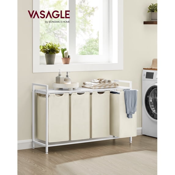 Laundry Hamper Laundry Basket Laundry Sorter with 4 Pull-Out and Removable Bags Shelf 4 x 10.6 Gallons White