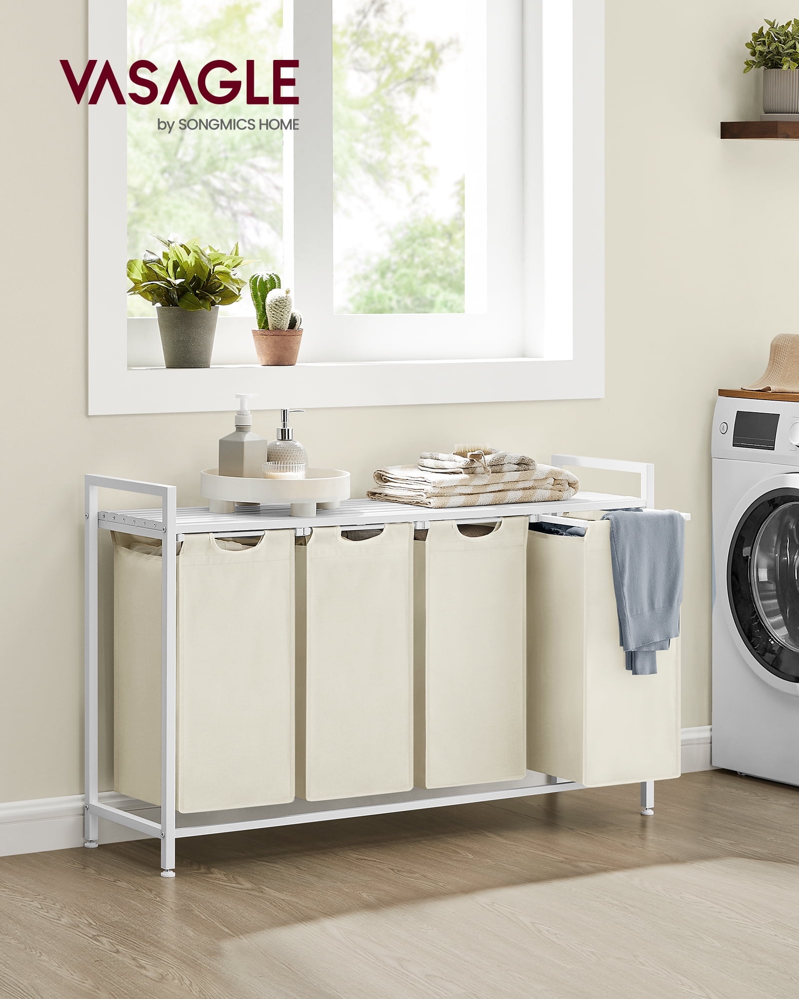 White Metal Frame Laundry Sorter with Removable Bags