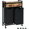 thumbnail image 1 of Laundry Hamper, Laundry Sorter 2 Section, Rolling Laundry Basket with Wheels, 2 Drawers, 2 × 14.5 Gal (55 L), Pull-Out and Removable Oxford Fabric Bags, Black and Rustic Brown, 1 of 14