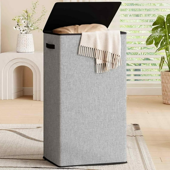 Laundry Hamper with Lid,100L Large Collapsible Laundry Baskets,Dirty Clothes Hamper with Removable Bag,Tall laundry Hamper with Internal Support for Bedroom,Bathroom,Dorm,Laundry Room,Grey