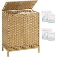 thumbnail image 1 of Laundry Hamper with Lid, 112 L Handwoven Rattan Wicker Laundry Basket, 2 Removable Liner Bags Metal Heightened Feet, 6 Mesh Bags, 2 Section Large Clothes Hamper for Bathroom Bedroom, Natural, 1 of 7