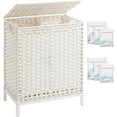 thumbnail image 1 of Laundry Hamper with Lid, 112 L Handwoven Rattan Wicker Laundry Basket, 2 Removable Liner Bags Metal Heightened Feet, 6 Mesh Bags, 2 Section Large Clothes Hamper for Bathroom Bedroom, White, 1 of 14