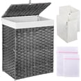 thumbnail image 1 of Laundry Hamper with Lid, 90L Clothes Hamper with 2 Removable Liner Bags & 2 Mesh Laundry Bags, Handwoven Synthetic Rattan Laundry Basket for Clothes, Toys in Bathroom, Bedroom Grey, 1 of 7