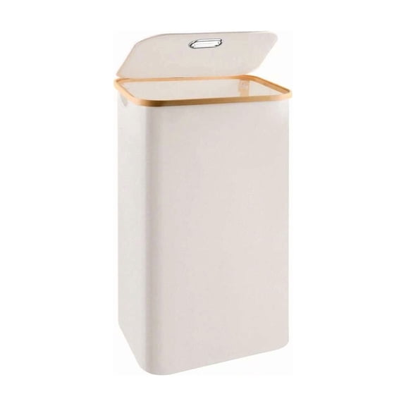 Laundry Hamper With Lid Cover - Sturdy Tall Bamboo Laundry Basket Clothes Organizer - Aesthetic Bedroom Fabric Bin - Big Bathroom Dirty Clothes Hamper - 100 Liters - Beige Vegetable Basket