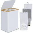 thumbnail image 1 of Laundry Hamper with Lid, Double Laundry Hamper with 2 Removable Bags, 2 Section Laundry Basket with Bamboo Handles for Bathroom, Bedroom & Laundry Room (White, 160L Trio), 1 of 14