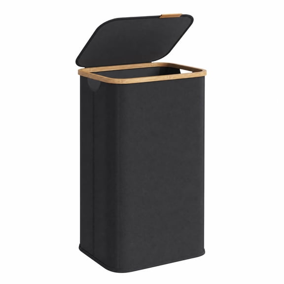 100L Laundry Hamper with Lid, Waterproof 600D Oxford Fabric Clothes Basket with Bamboo Frame, Black