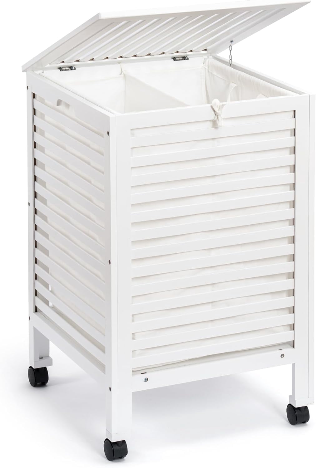 Laundry Hamper with Lid and Wheels, Bamboo Rolling Laundry Hamper with ...