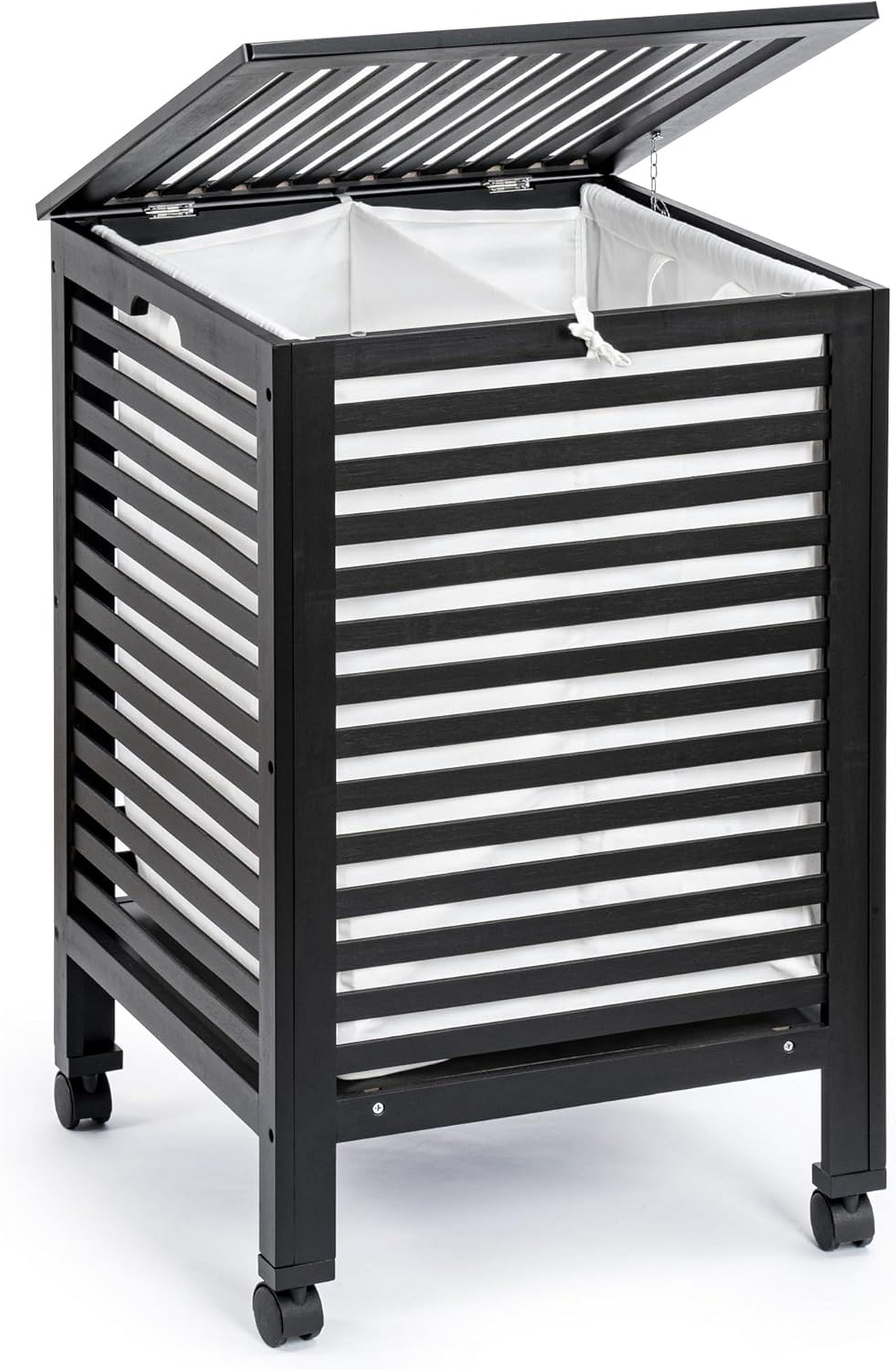 Laundry Hamper with Lid and Wheels, Bamboo Rolling Laundry Hamper with ...