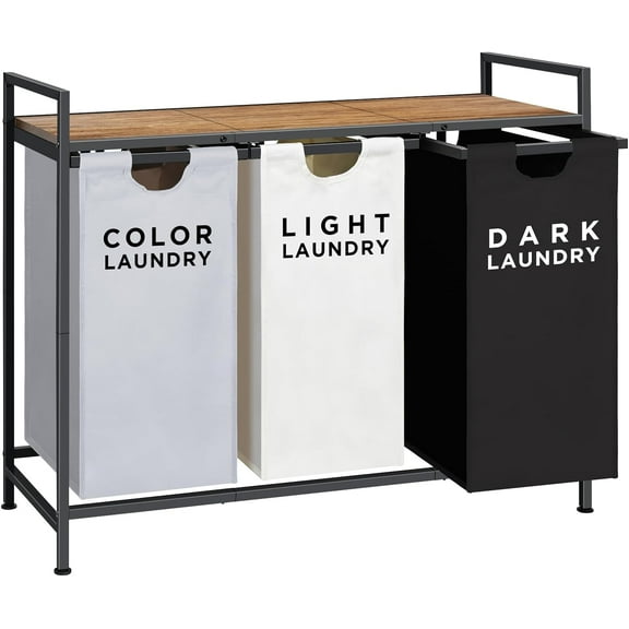 Laundry Hamper,Rolling Laundry Sorter 3 Section,Large Capacity Laundry Basket with Shelf,Laundry Room Organization with 3 Pull-Out and Removable Bags for Bathroom, Laundry Room,Mixed Color