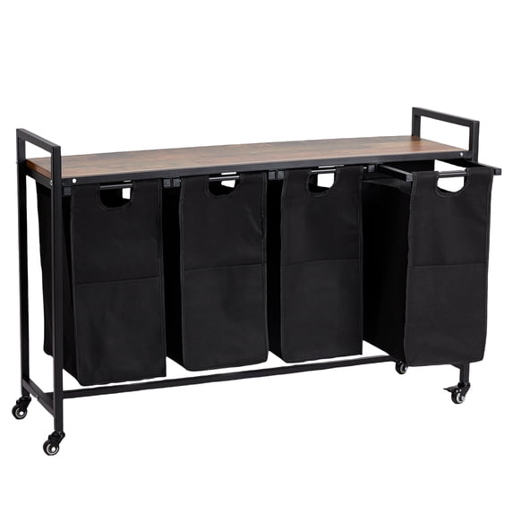 Laundry Hamper with Shelf, Laundry Basket Section, Laundry Sorter, Cloest Storage and Organization, Clothes hamper with Table, for Bathroom, Bedroom, Restroom, Black