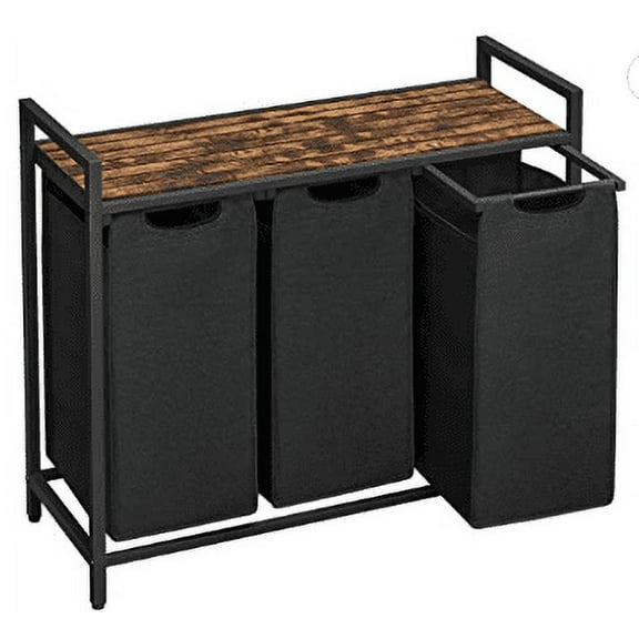 Laundry Hamper with Shelf,Laundry Hamper with 3/4 Pull-Out Removable Sorter Bags,Laundry Sorter on Wheels,Freestanding Clothes Basket Organizer for Bathroom Bedroom Restroom