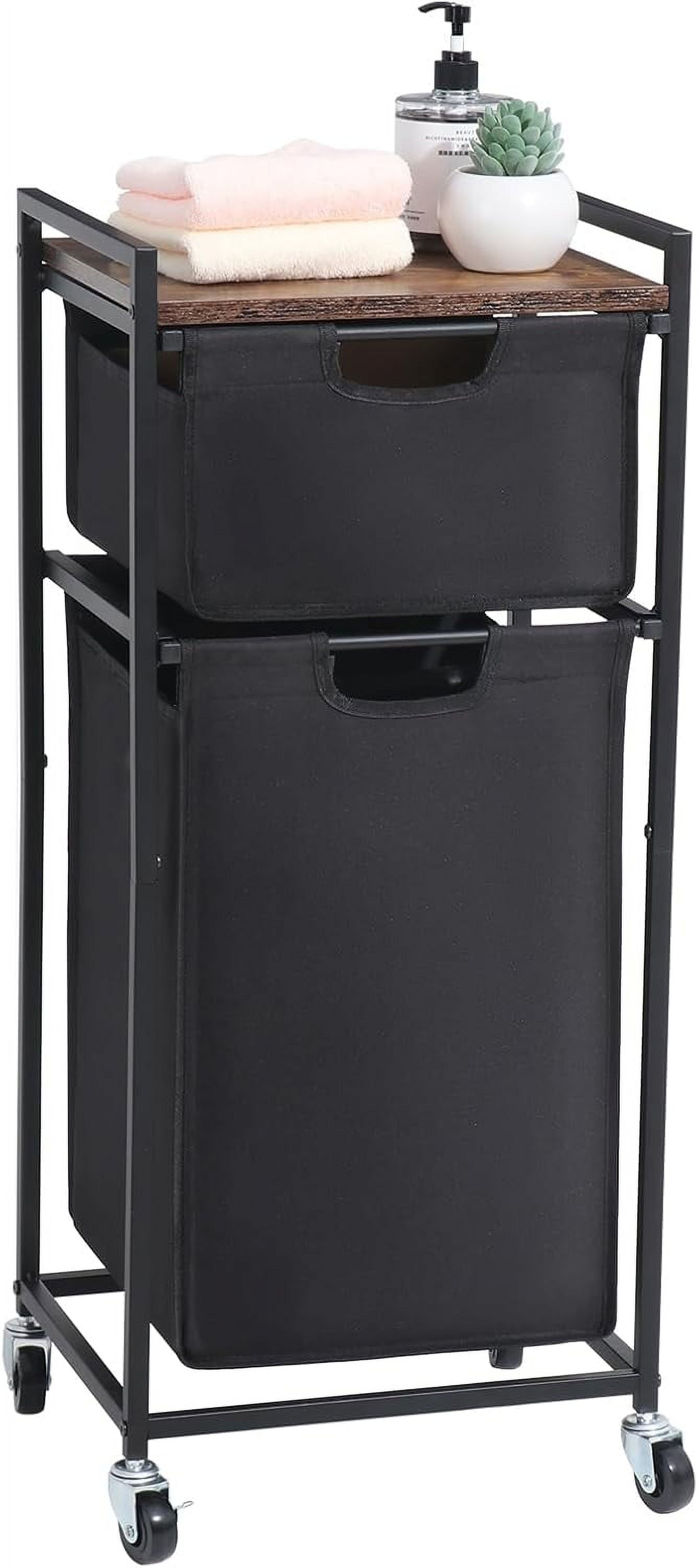 Azaeahom 2-Section Laundry Basket With Shelf - 2x13.2 Gallon Pull-Out Hampers, Dirty Clothes Sorter For Laundry Room, Brown