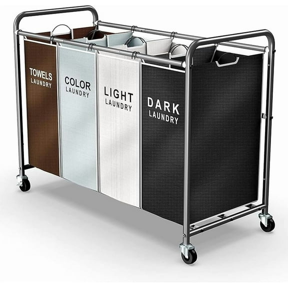 MY Laundry Hamper Sorter Cart: 4-Section Organizer with Heavy-Duty Lockable Wheels and Removable Bags | 172L Rolling Laundry Basket for Dirty Clothes in Laundry Room or Small Spaces (Multicolor