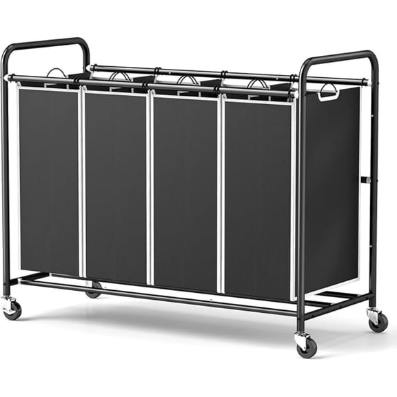 Laundry Hamper Sorter Cart: 4-Section Organizer with Heavy-Duty Lockable Wheels and Removable Bags | 172L Rolling Laundry Basket for Dirty Clothes in Laundry Room or Small Spaces (Black)