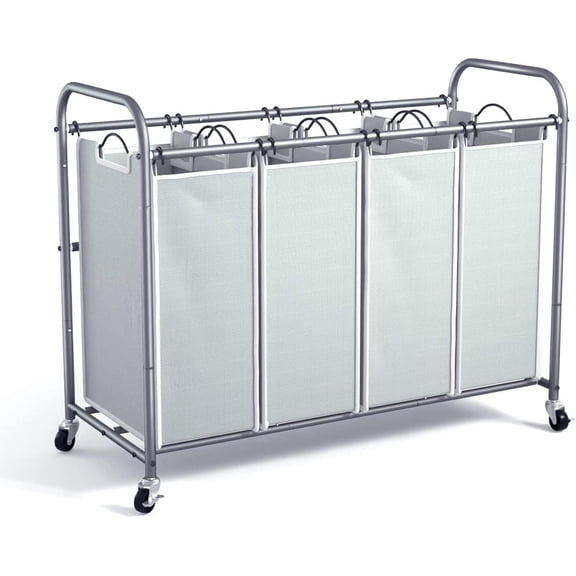 Laundry Hamper Sorter Cart: 4-Section Organizer with Heavy-Duty Lockable Wheels and Removable Bags | 172L Rolling Laundry Basket for Dirty Clothes in Laundry Room or Small Spaces (Gray)